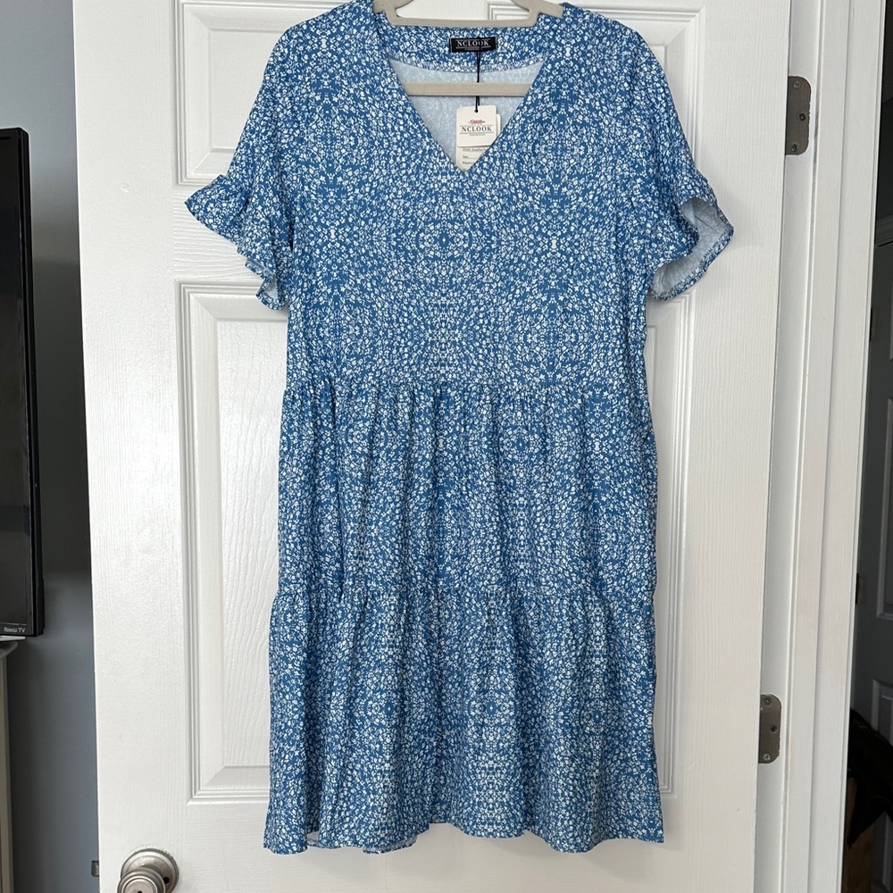 Tiered, Blue Floral Mini Dress